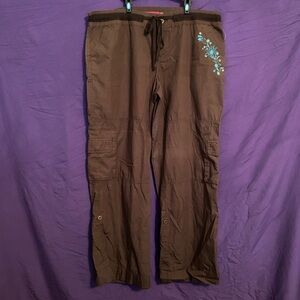 Vintage Y2K SO Embellished Brown Cargo Pants. Size 17.